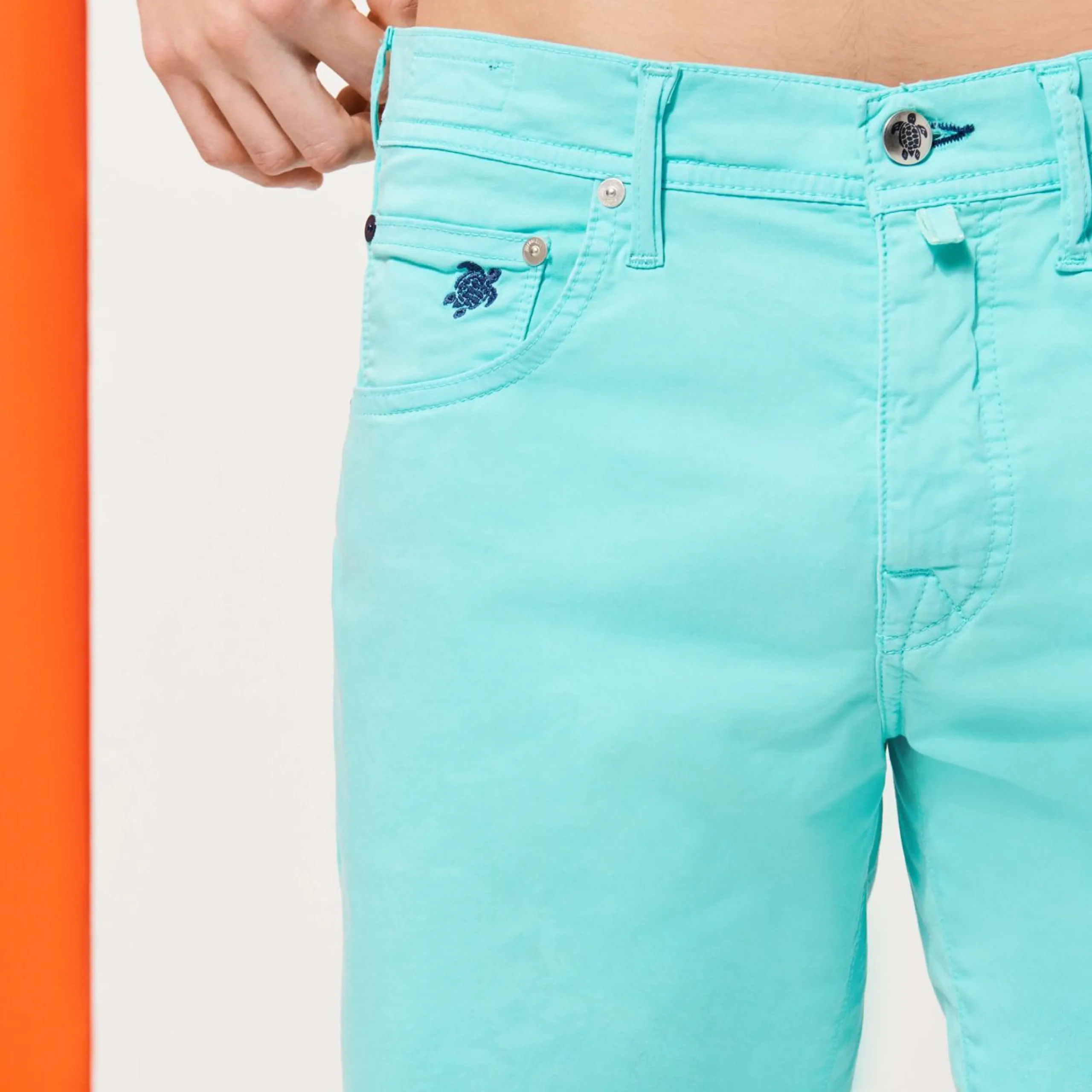 Homme Vilebrequin Bermudas Et Shorts^Bermuda En Coton Satine 5 Poches Homme Uni