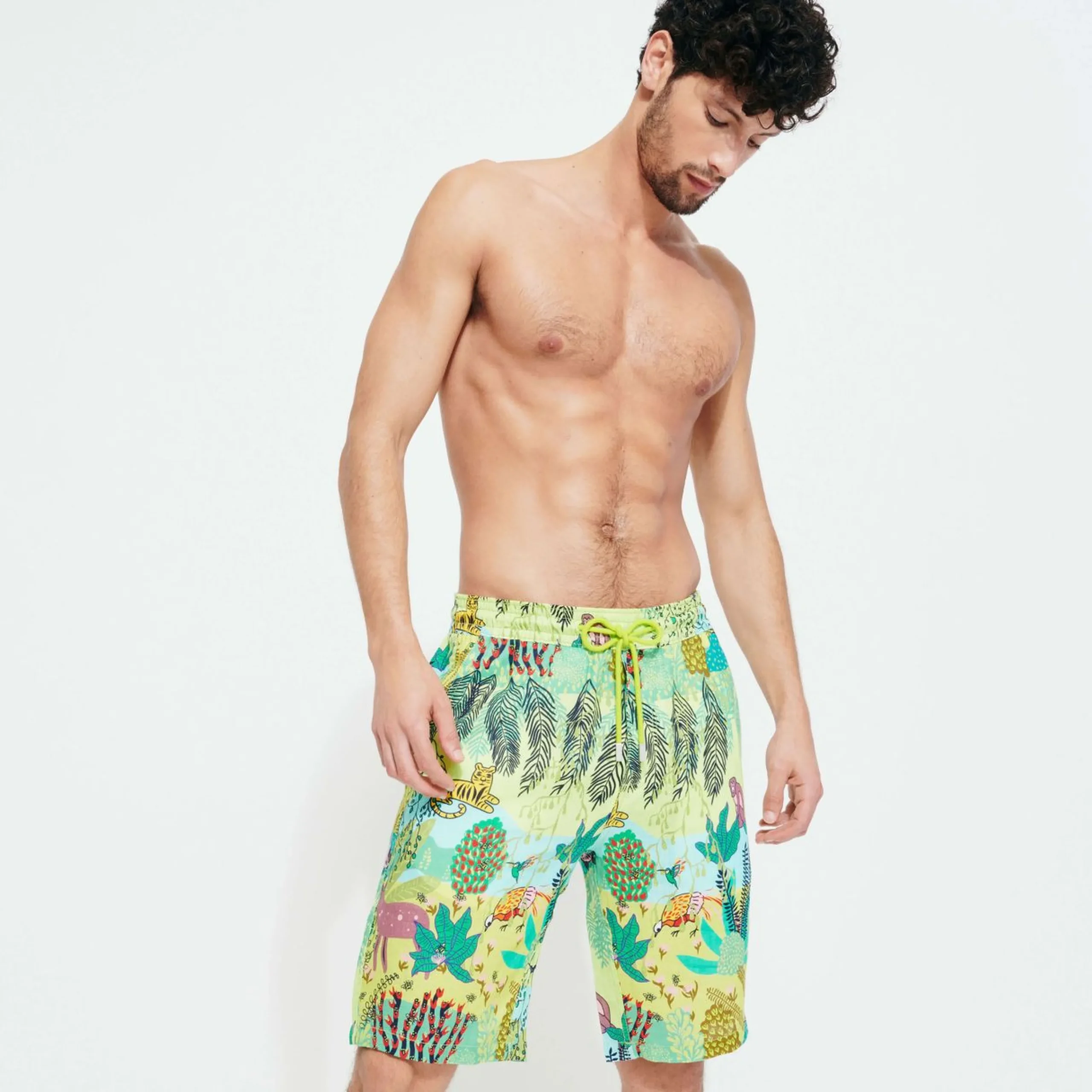 Homme Vilebrequin Bermudas Et Shorts^Bermuda En Lin Homme Imprime Jungle Rousseau