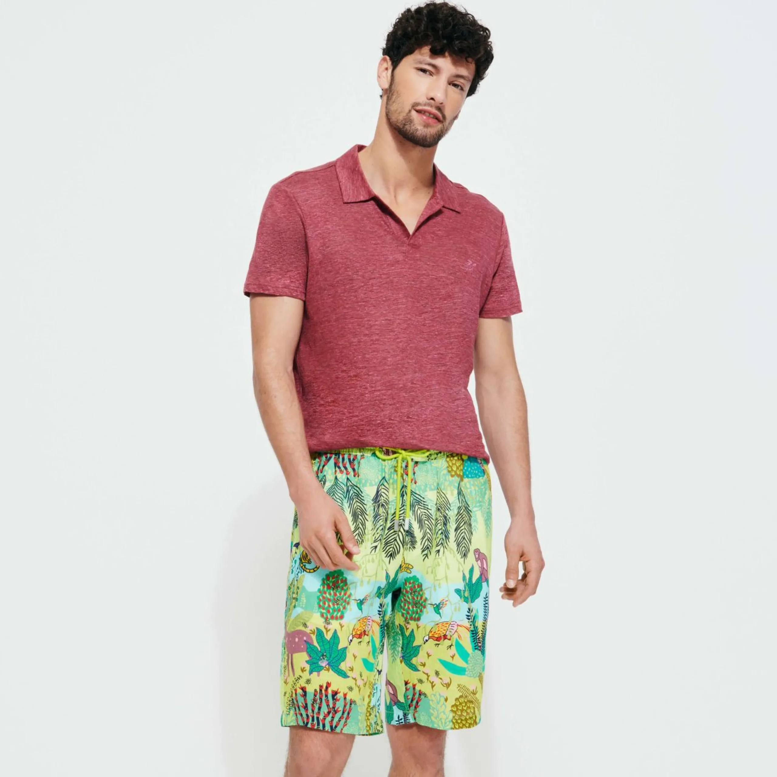 Homme Vilebrequin Bermudas Et Shorts^Bermuda En Lin Homme Imprime Jungle Rousseau