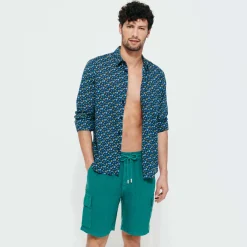 Homme Vilebrequin Pantalons^Bermuda En Lin Homme Uni Poches Cargo