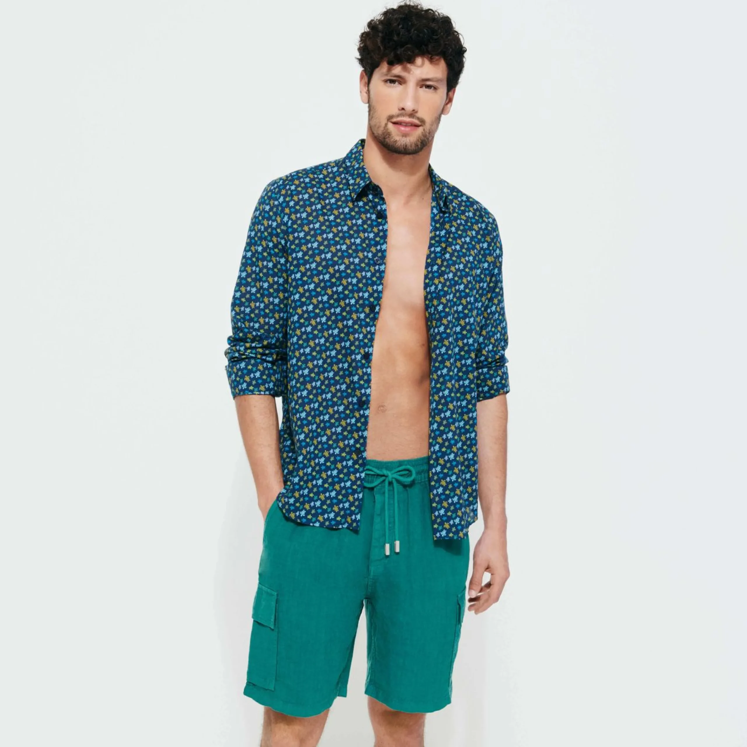 Homme Vilebrequin Pantalons^Bermuda En Lin Homme Uni Poches Cargo