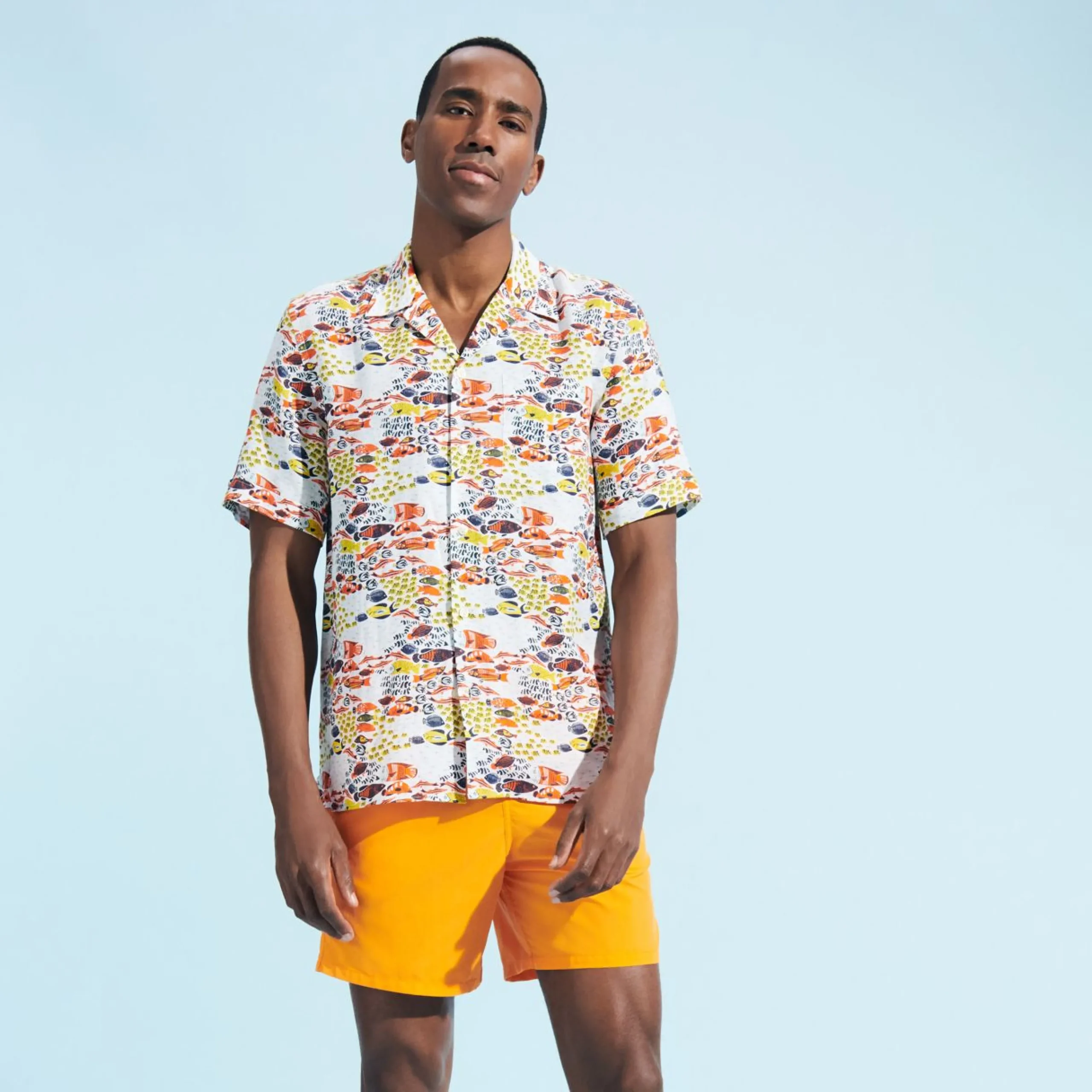 Homme Vilebrequin Chemises^Chemise Bowling En Lin Homme Fish Family