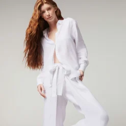 Femme Vilebrequin Robes^Chemise En Lin Blanc Femme Unie- X Angelo Tarlazzi