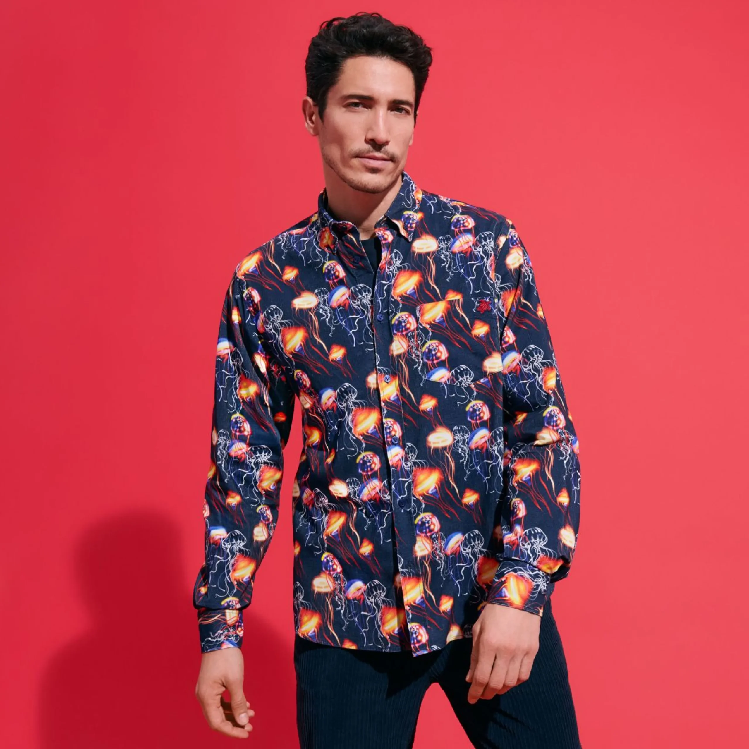 Homme Vilebrequin Chemises^Chemise En Velours Deux Milleraies Homme Neo Medusa