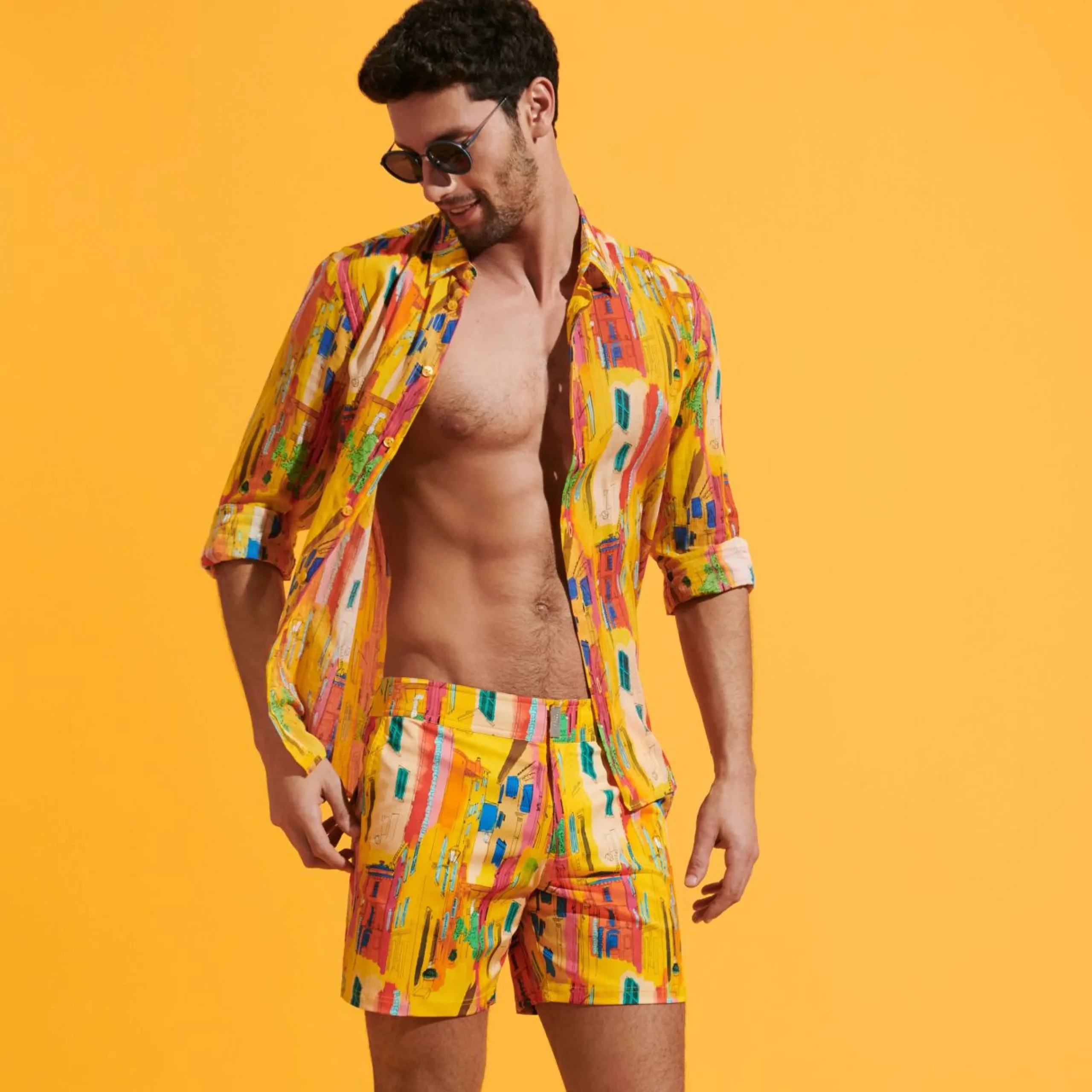 Homme Vilebrequin Le Père & Fils^Maillot De Bain Court Strech Ceinture Plate Homme Sunny Streets