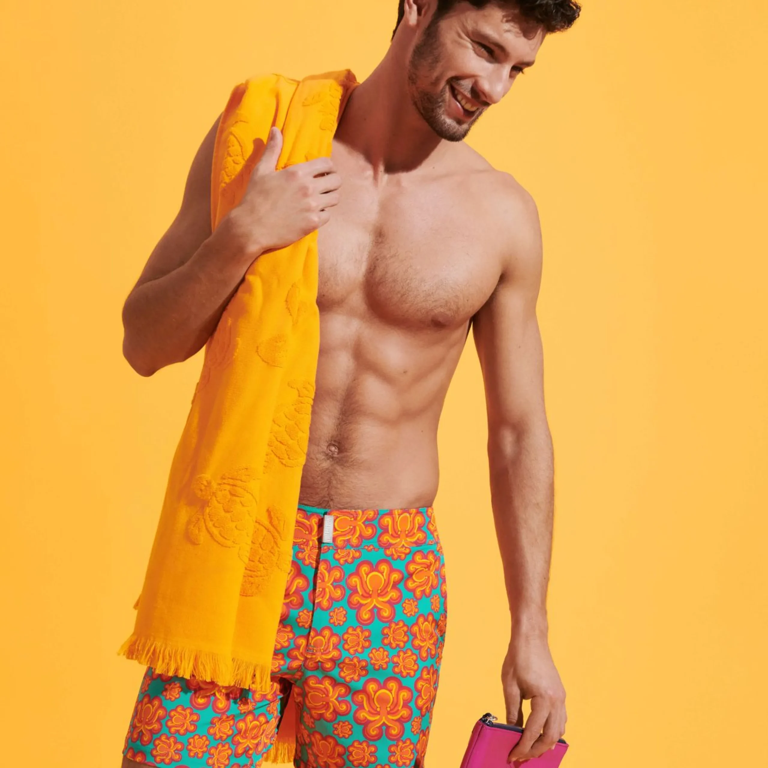 Homme Vilebrequin Le Père & Fils^Maillot De Bain Court Strech Ceinture Plate Homme Poulpes Neon