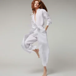 Femme Vilebrequin Pantalons^Pantalon En Lin Blanc Femme- X Angelo Tarlazzi