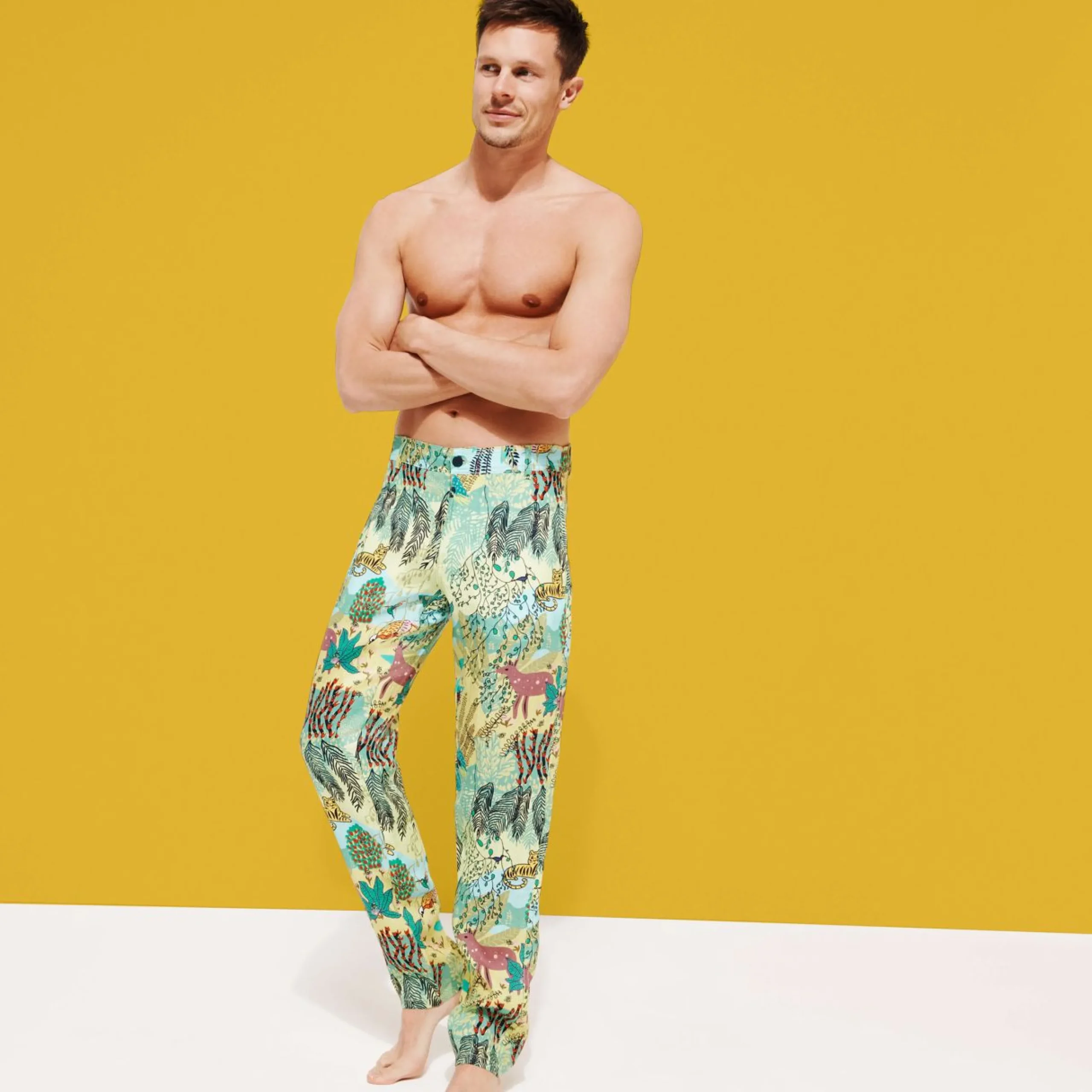 Homme Vilebrequin Pantalons^Pantalon En Lin Imprime Homme Jungle Rousseau