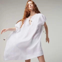 Femme Vilebrequin Tuniques^Robe Carree Femme En Lin Blanc- X Angelo Tarlazzi