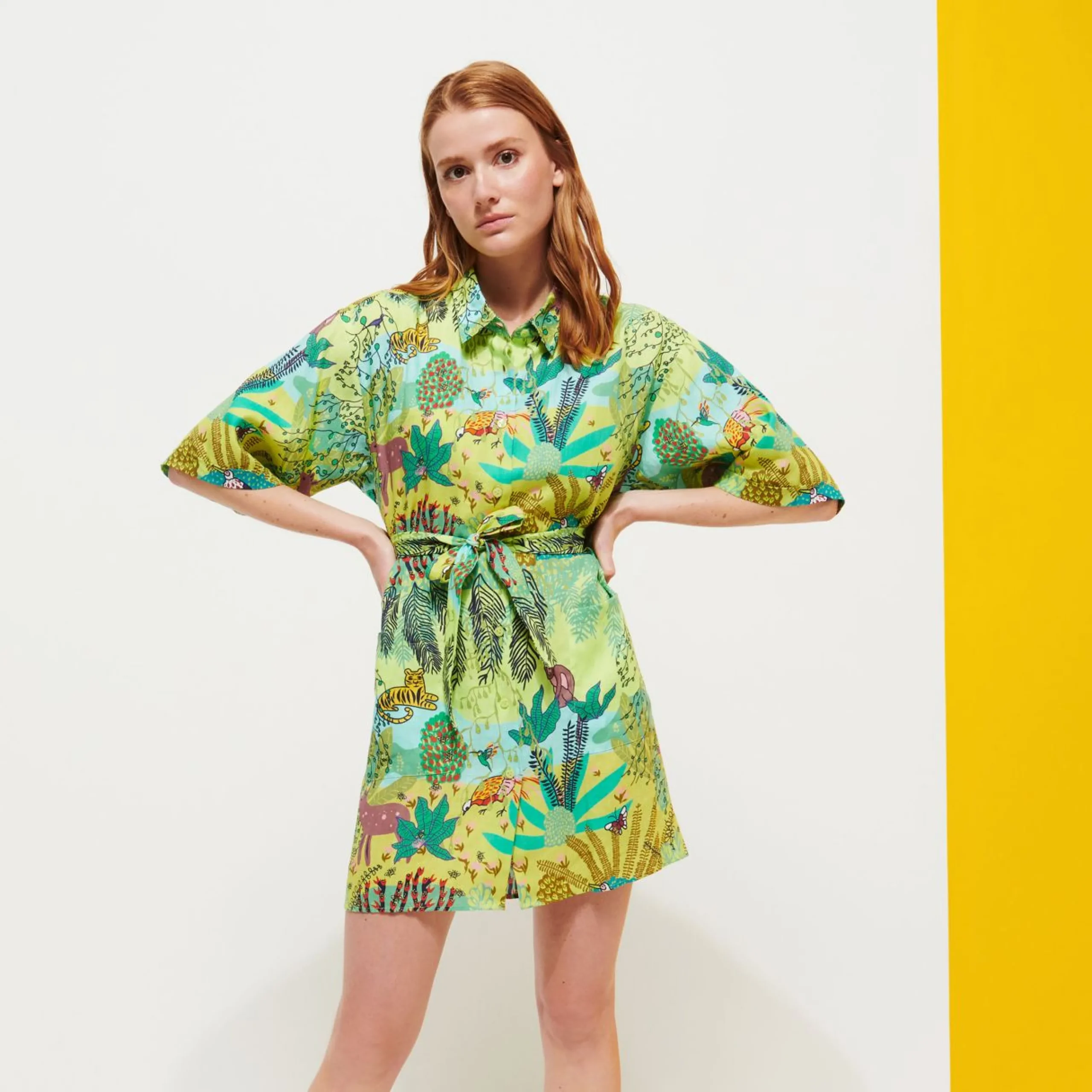 Femme Vilebrequin Robes^Robe Chemise En Lin Femme Jungle Rousseau