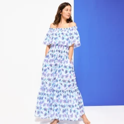 Femme Vilebrequin Robes^Robe Longue En Coton Col Bardot Femme Flash Flowers