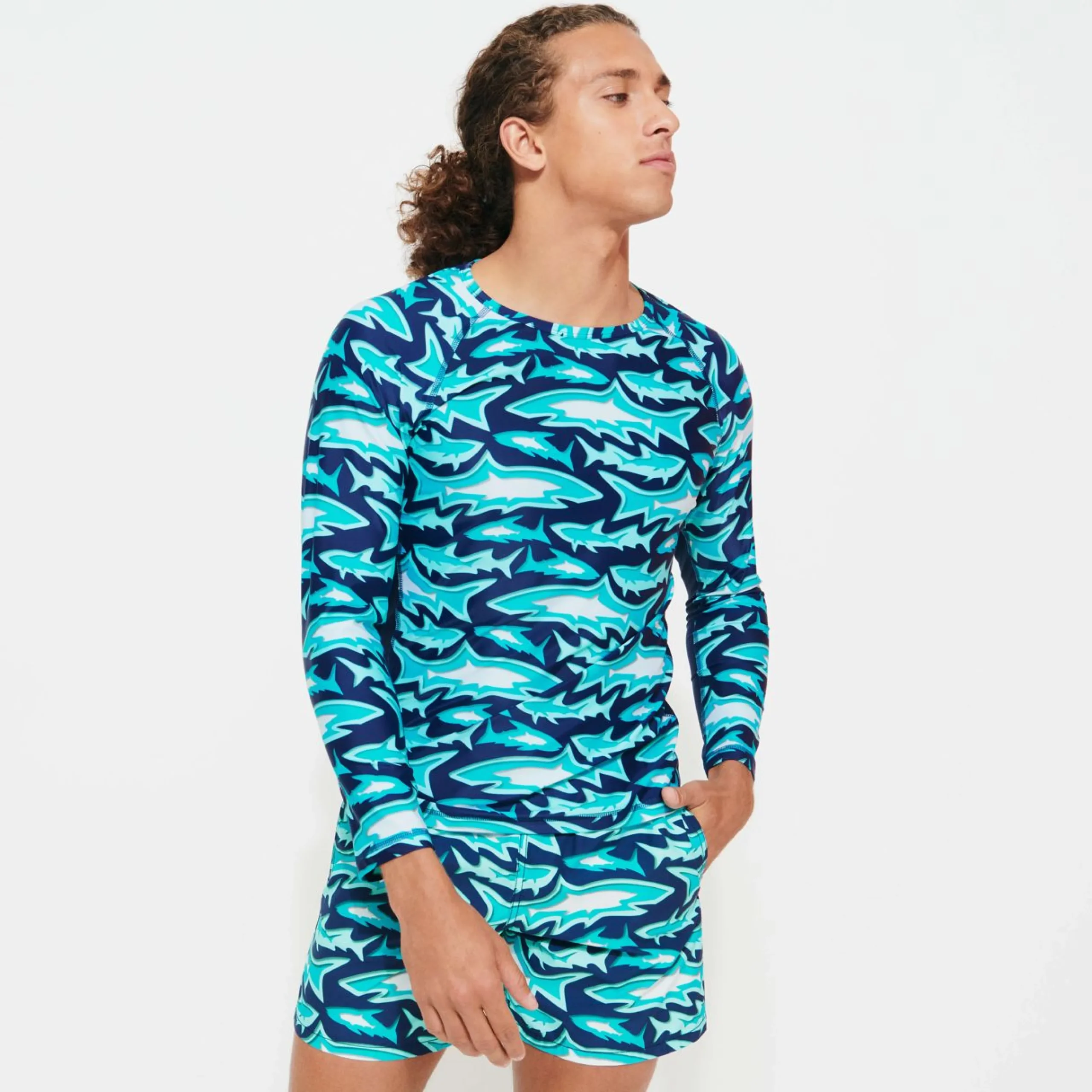 Homme Vilebrequin T-Shirts Anti Uv^T-Shirt Anti Uv Manches Longues Homme Requins 3D
