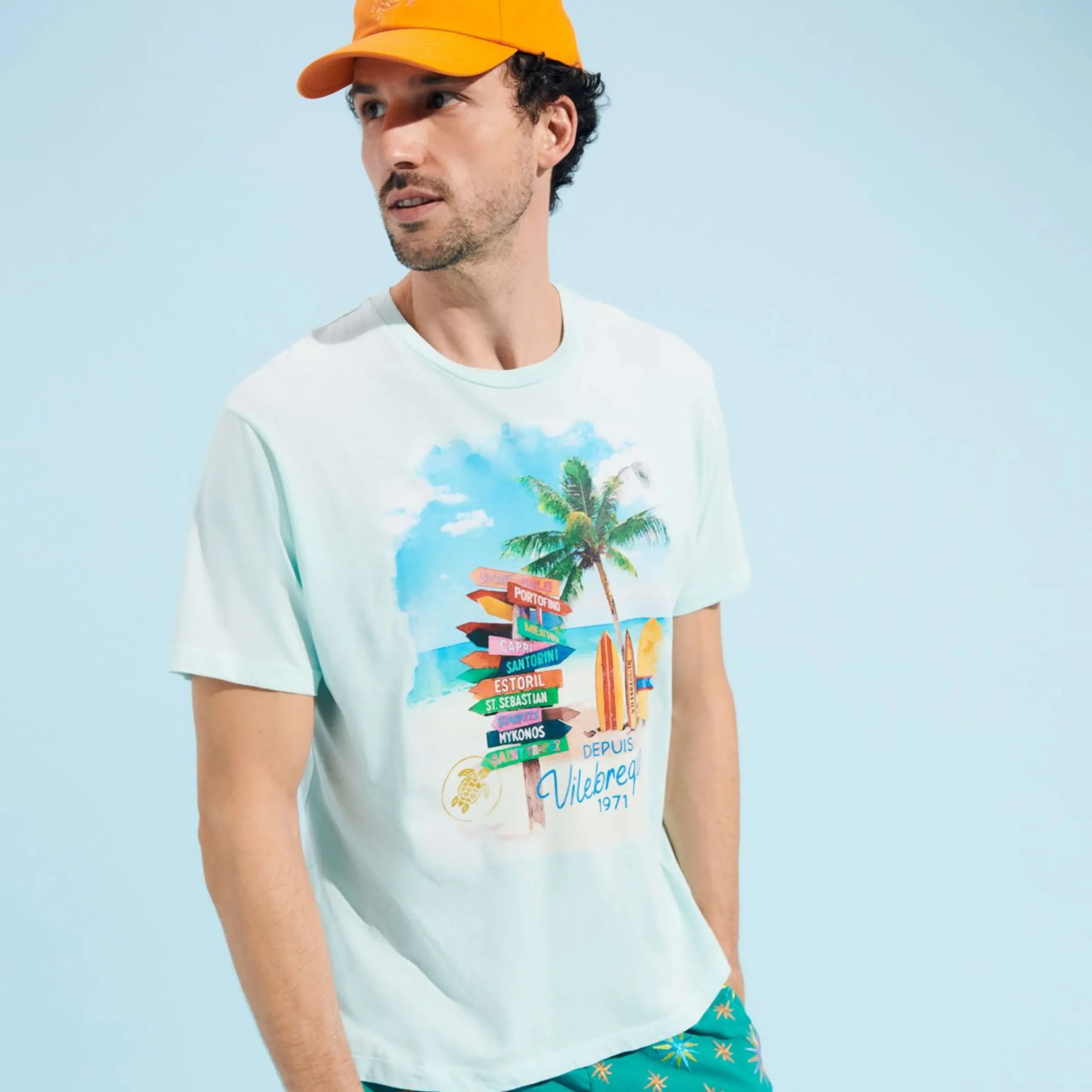 Homme Vilebrequin T-Shirts^T-Shirt En Coton Homme Holidays Signpost