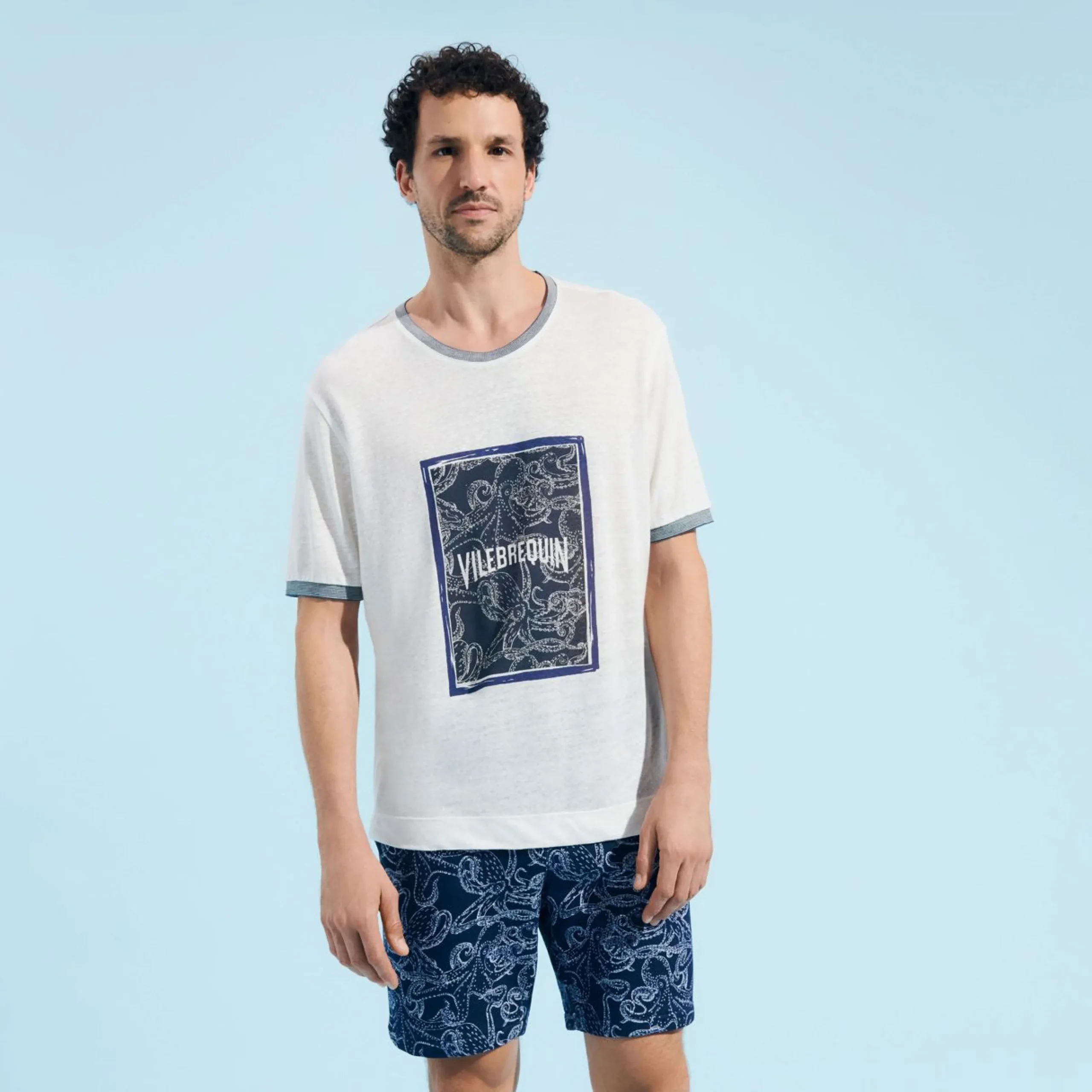 Homme Vilebrequin T-Shirts^T-Shirt En Lin Homme Poulpes Bicolores