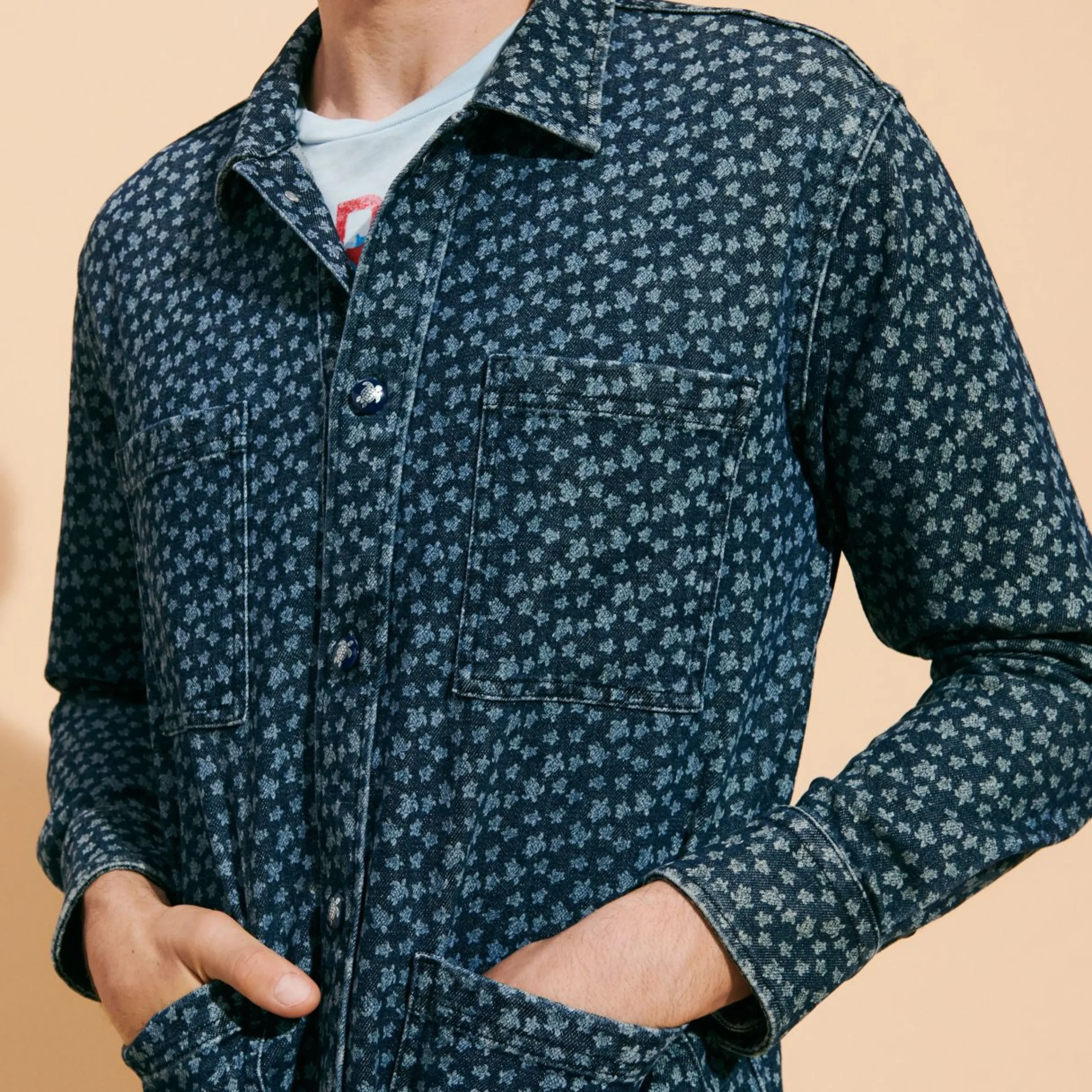 Homme Vilebrequin Vestes Et Manteaux^Veste En Jean Imprime Homme Micro Turtles Corrosion